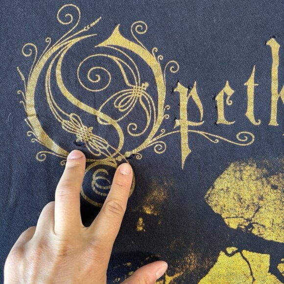 Vintage OPETH Swedish Metal t shirt RING Mens M Black Sweden Rock FADED HOLES!! - Picture 5 of 12